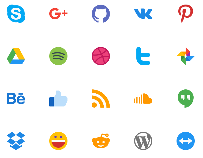 Набор иконок социальных сетей (EPS, PNG, SVG, PSD)