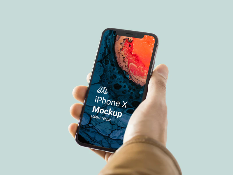 Мокап iPhone X в руке PSD