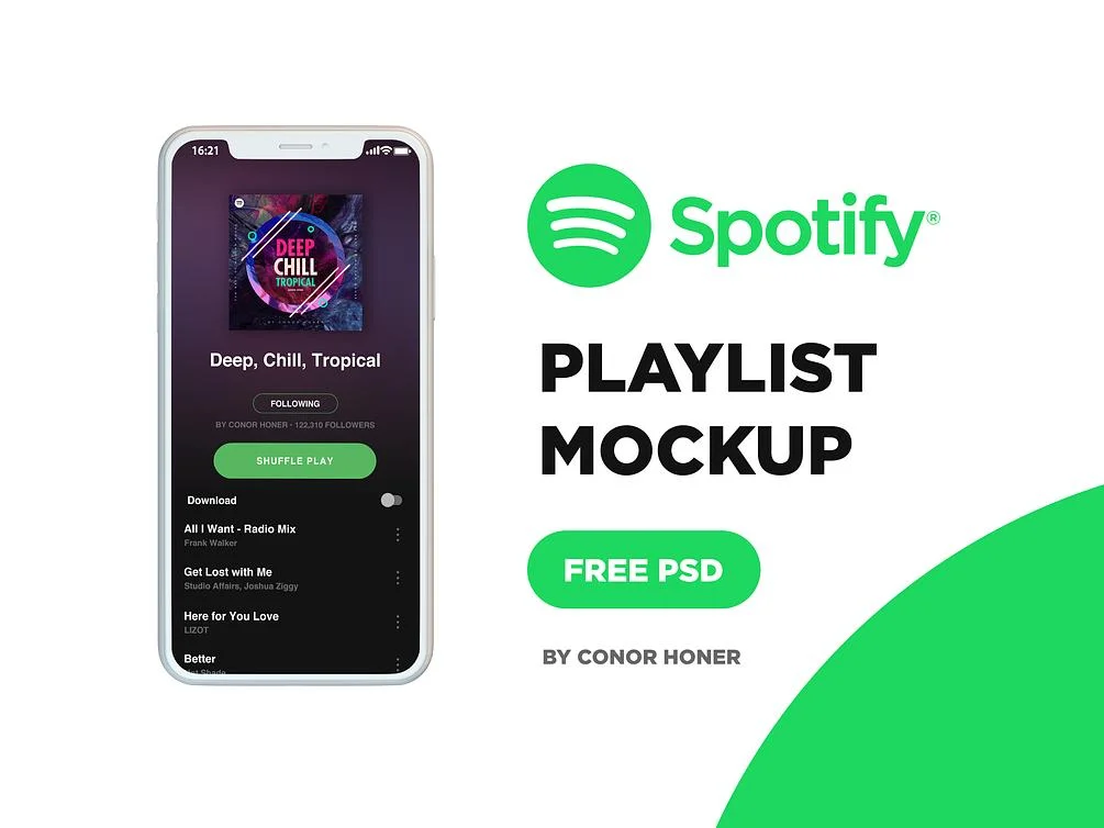 Мокап плейлист Spotify PSD
