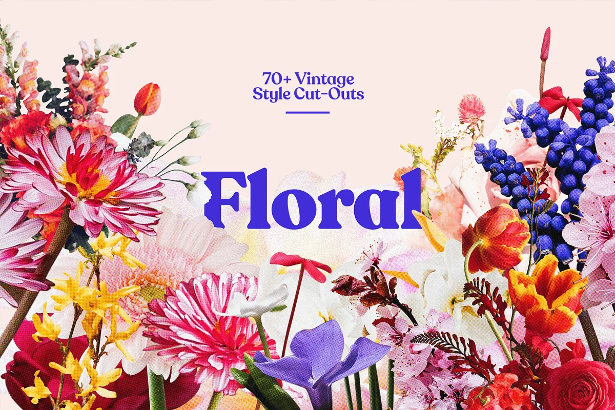 Набор Floral ретро цветов PNG